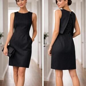 LOFT Black Sleeveless Textured Sheath Dress -Size 8 Tall